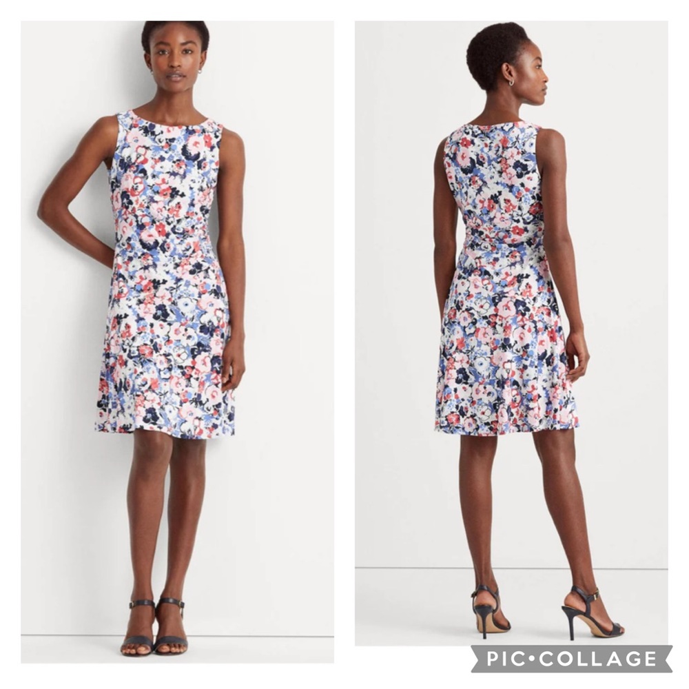 Lauren Ralph Lauren Women’s Colorful Floral Ruched Side Sleeveless Dress Sz 14